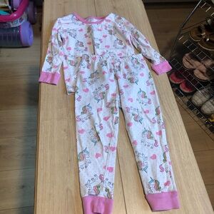 Unicorn Print Pajama Set with Pink Accents